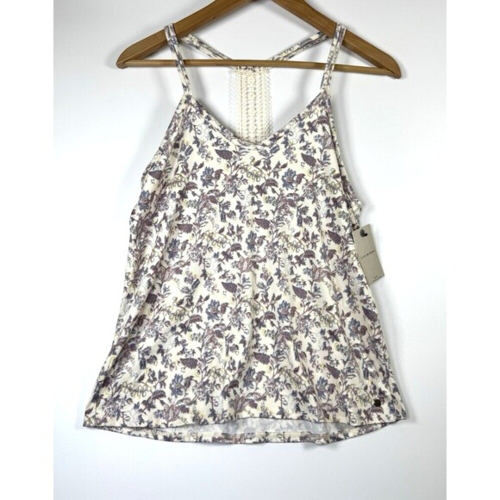 Lucky Brand Tank Top Womens Small Cream Floral Lace‎ Racerback Boho Casual